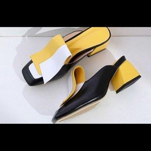 Leather Color Block Mule Slippers
